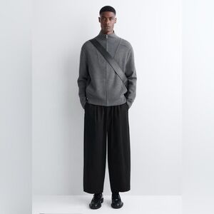 COS Cotton Cropped Barrel Leg Elastic Waistband Pants Black Small